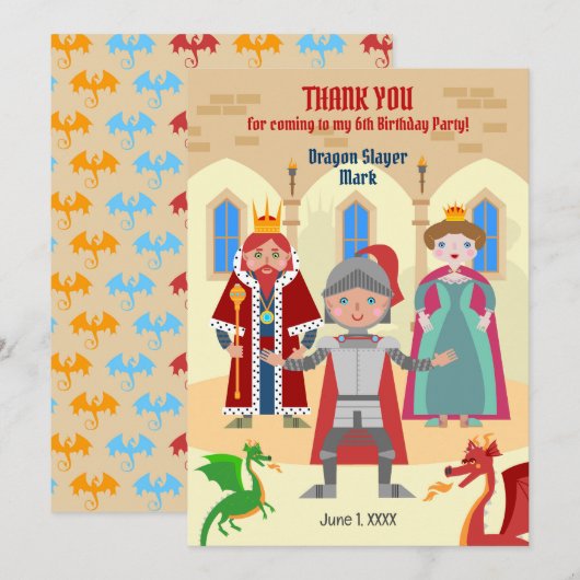 Dragon Slayer Knight Boy Birthday Party Dankeskarte (Vorne/Hinten)