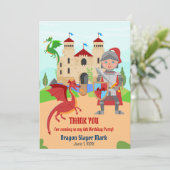Dragon Slayer Knight Boy Birthday Party Dankeskarte (Stehend Vorderseite)