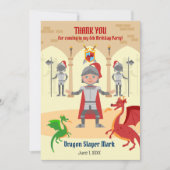 Dragon Slayer Knight Boy Birthday Party Dankeskarte (Vorderseite)