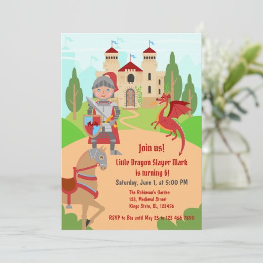 Dragon Slayer Knight Boy Birthday Party Einladung (Stehend Vorderseite)