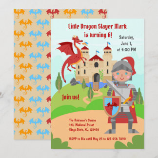 Dragon Slayer Knight Boy Birthday Party Einladung