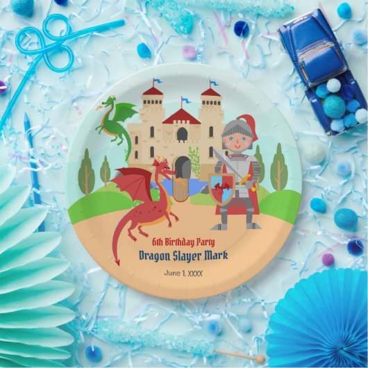 Dragon Slayer Knight Boy Birthday Party Pappteller (Party)