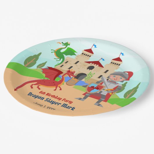 Dragon Slayer Knight Boy Birthday Party Pappteller (Schrägansicht)