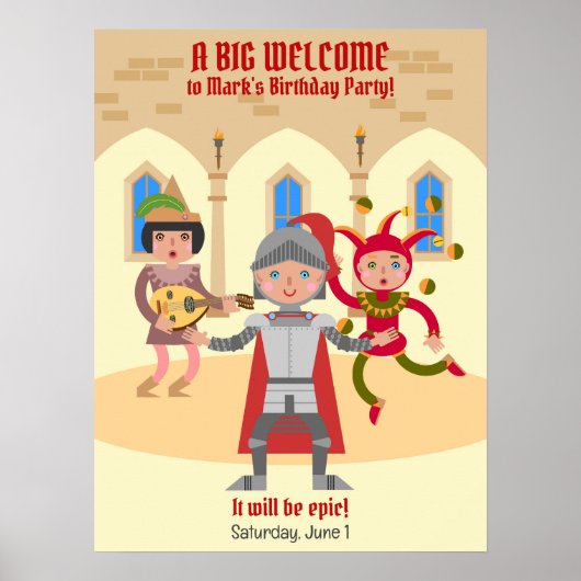 Dragon Slayer Knight Boy Birthday Party Poster (Vorne)