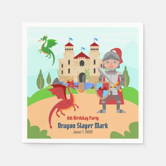 Dragon Slayer Knight Boy Birthday Party Serviette (Vorderseite)