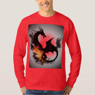 Dragon Smoke Silhouette Roter Langärmeliger T - Sh T-Shirt