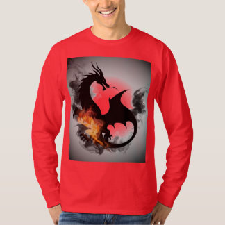 Dragon Smoke Silhouette Roter Langärmeliger T - Sh T-Shirt