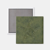 Dragon Star - Embosses Green Leather Image Magnet (Vorderseite/Rückseite)