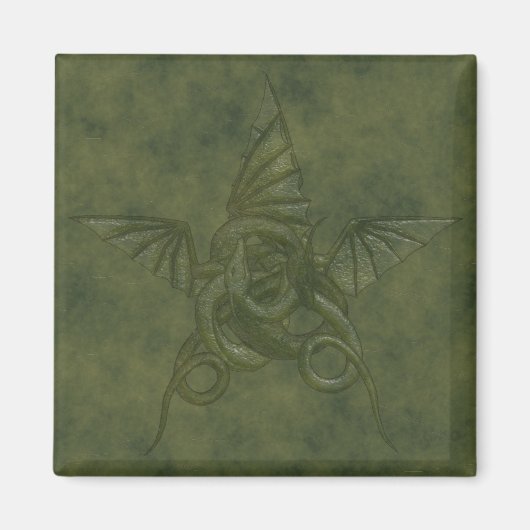 Dragon Star - Embosses Green Leather Image Magnet (Vorne)