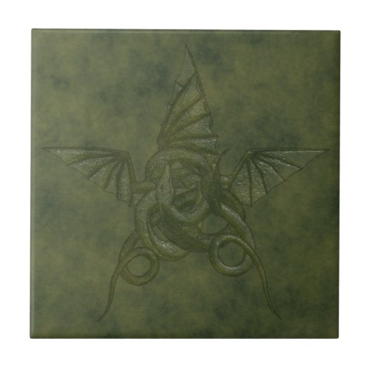 Dragon Star - Green Embossed Leather Image Fliese (Vorderseite)