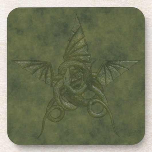 Dragon Star - grünes Lederbild Getränkeuntersetzer (Vorderseite)