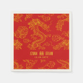 Dragon Style Double Happy Gold und Rot Serviette (Vorderseite)