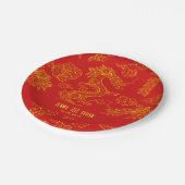 Dragon Style Double Happy Symbol Red+Gol Style Pappteller (Schrägansicht)
