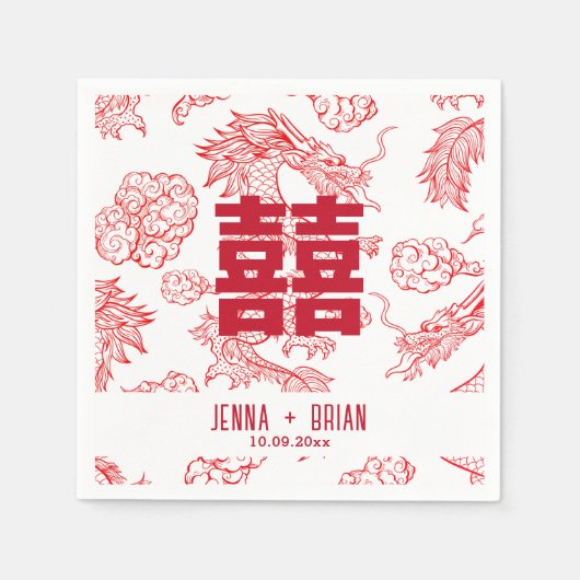 Dragon Style Double Happy Symbol White Style Serviette (Vorderseite)