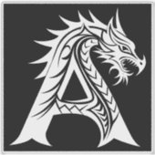 Dragon Styled Letter A, Dragon Alphabet, Monogram Aufkleber (Vorderseite)