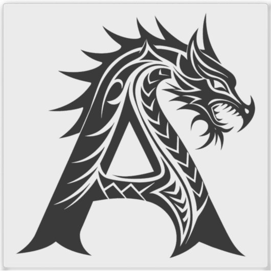 Dragon Styled Letter A, Dragon Alphabet, Monogram Aufkleber (Vorderseite)