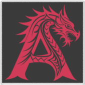 Dragon Styled Letter A, Dragon Alphabet, Monogram Aufkleber (Vorderseite)