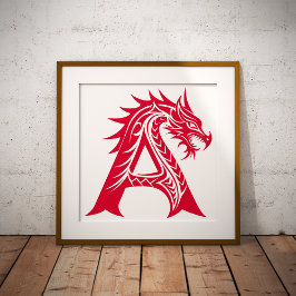 Dragon Styled Letter A, Dragon Alphabet, Monogram Fotodruck