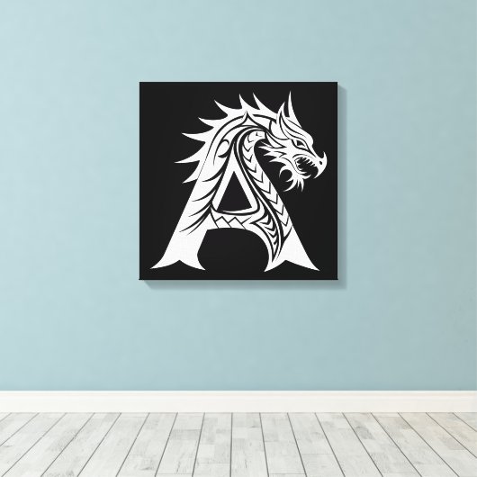 Dragon Styled Letter A, Dragon Alphabet, Monogram Leinwanddruck (Insitu (Holzboden))