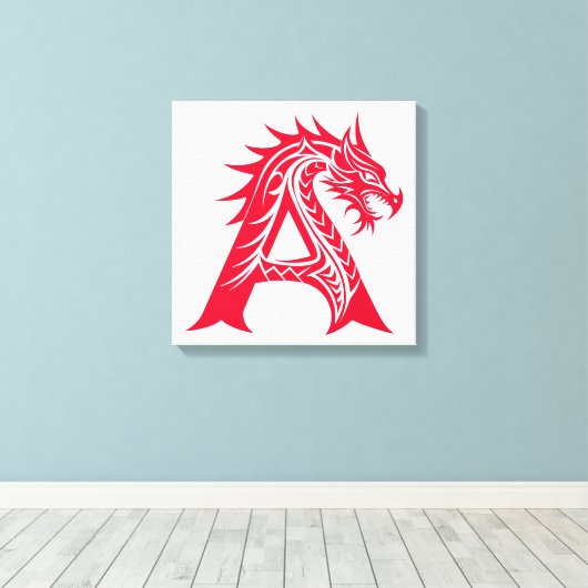 Dragon Styled Letter A, Dragon Alphabet, Monogram Leinwanddruck (Insitu (Holzboden))
