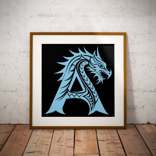 Dragon Styled Letter A, Dragon Alphabet, Monogram Poster
