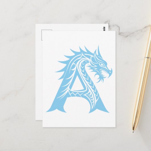 Dragon Styled Letter A, Dragon Alphabet, Monogram Postkarte (Vorderseite/Rückseite Beispiel)