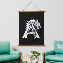 Dragon Styled Letter A, Dragon Alphabet, Monogram Wandteppich Mit Holzrahmen