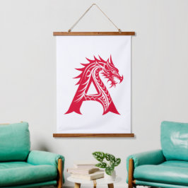 Dragon Styled Letter A, Dragon Alphabet, Monogram Wandteppich Mit Holzrahmen