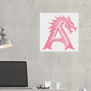 Dragon Styled Letter A, Dragon Alphabet, Monogramm Foliendrucke
