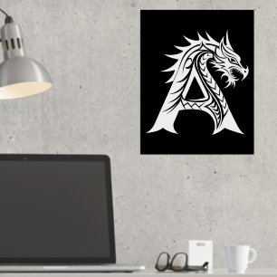 Dragon Styled Letter A, Dragon Alphabet, Monogramm Foliendrucke
