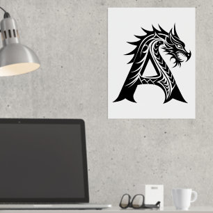 Dragon Styled Letter A, Dragon Alphabet, Monogramm Foliendrucke