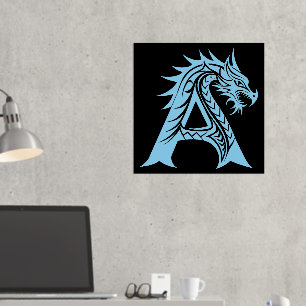 Dragon Styled Letter A, Dragon Alphabet, Monogramm Foliendrucke