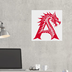 Dragon Styled Letter A, Dragon Alphabet, Monogramm Foliendrucke