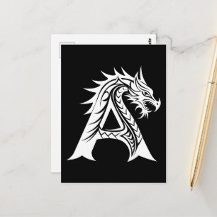 Dragon Styled Letter A, Dragon Alphabet, Monogramm Postkarte