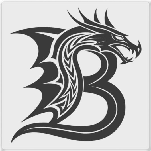 Dragon Styled Letter B, Dragon Alphabet, Monogram Aufkleber (Vorderseite)