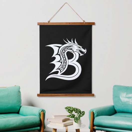 Dragon Styled Letter B, Dragon Alphabet, Monogram Wandteppich Mit Holzrahmen (Wohnzimmer)