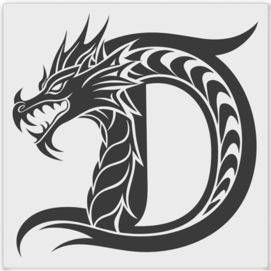 Dragon Styled Letter D, Dragon Alphabet, Monogram Aufkleber (Vorderseite)