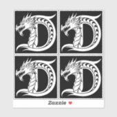 Dragon Styled Letter D, Dragon Alphabet, Monogram Aufkleber (Blatt)