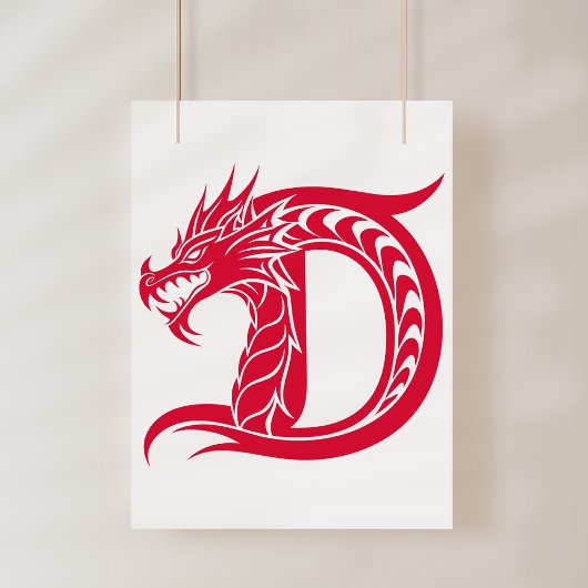 Dragon Styled Letter D, Dragon Alphabet, Monogram Fotodruck
