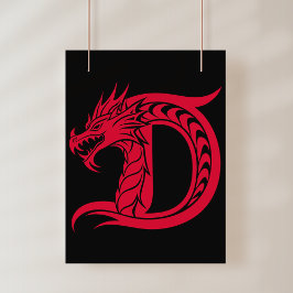 Dragon Styled Letter D, Dragon Alphabet, Monogram Fotodruck