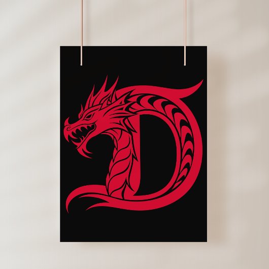 Dragon Styled Letter D, Dragon Alphabet, Monogram Fotodruck