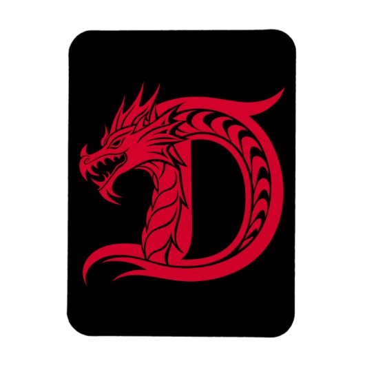 Dragon Styled Letter D, Dragon Alphabet, Monogram Magnet (Vertikal)