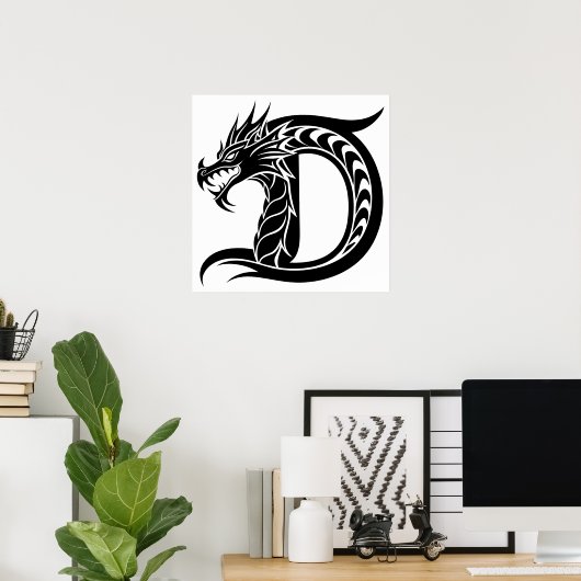 Dragon Styled Letter D, Dragon Alphabet, Monogram Poster (Heimbüro)