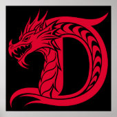 Dragon Styled Letter D, Dragon Alphabet, Monogram Poster (Vorne)