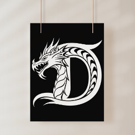 Dragon Styled Letter D, Dragon Alphabet, Monogram Poster