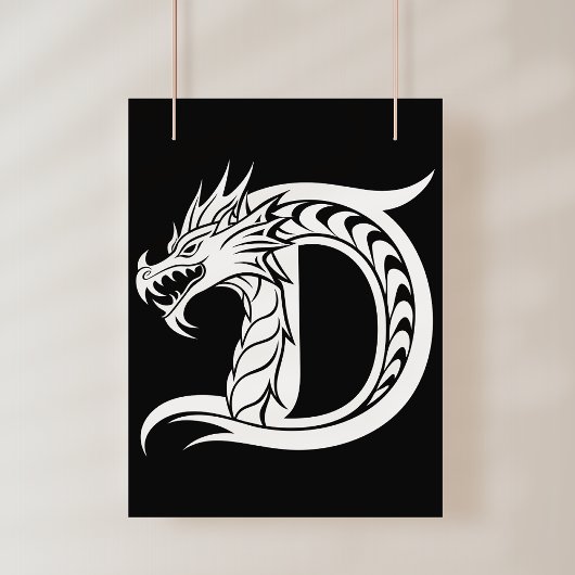 Dragon Styled Letter D, Dragon Alphabet, Monogram Poster