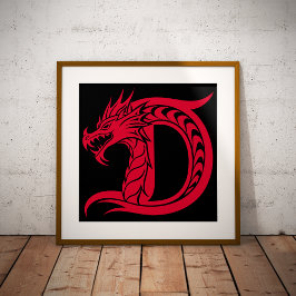 Dragon Styled Letter D, Dragon Alphabet, Monogram Poster