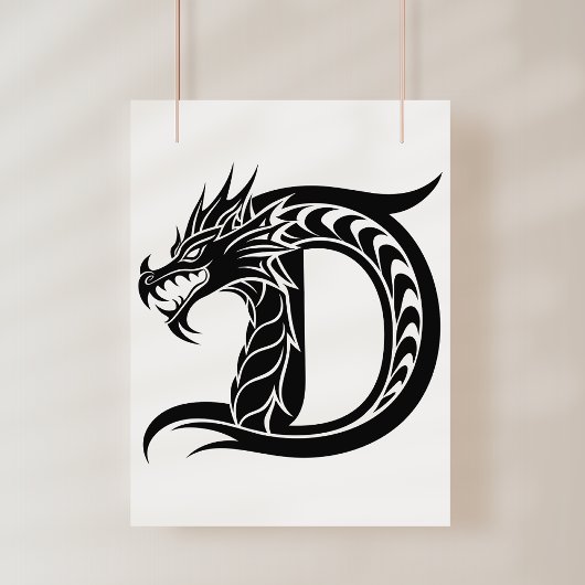 Dragon Styled Letter D, Dragon Alphabet, Monogram Poster