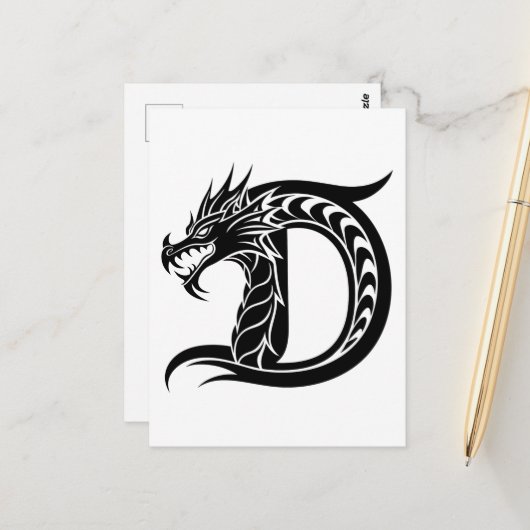 Dragon Styled Letter D, Dragon Alphabet, Monogram Postkarte (Vorderseite/Rückseite Beispiel)