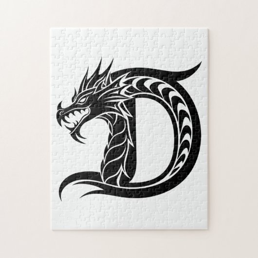 Dragon Styled Letter D, Dragon Alphabet, Monogram Puzzle (Vertikal)